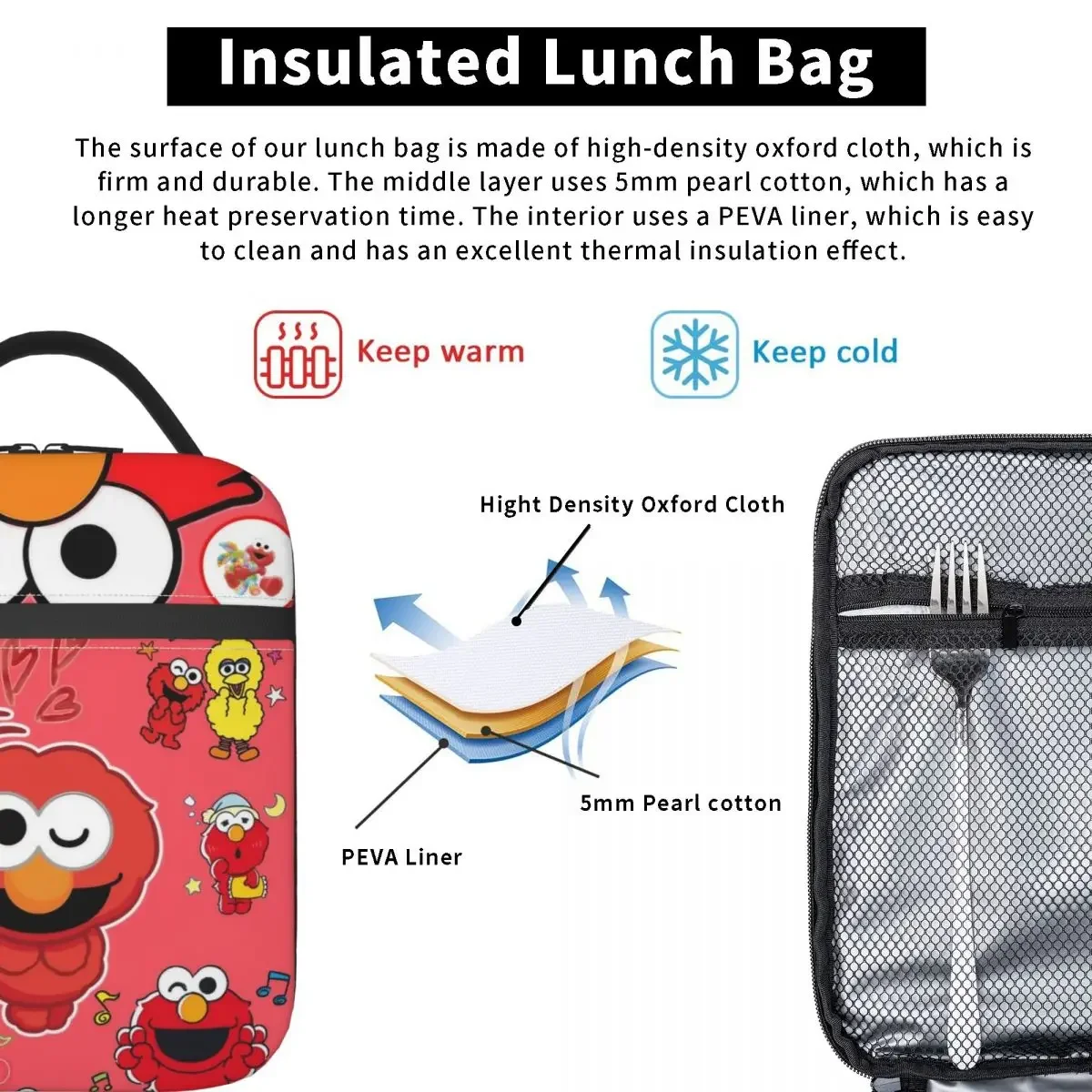 Cookies Monsters Elmo Thermal Insulated Lunch Bags for Picnic Portable Bento Box Thermal Cooler Food Box