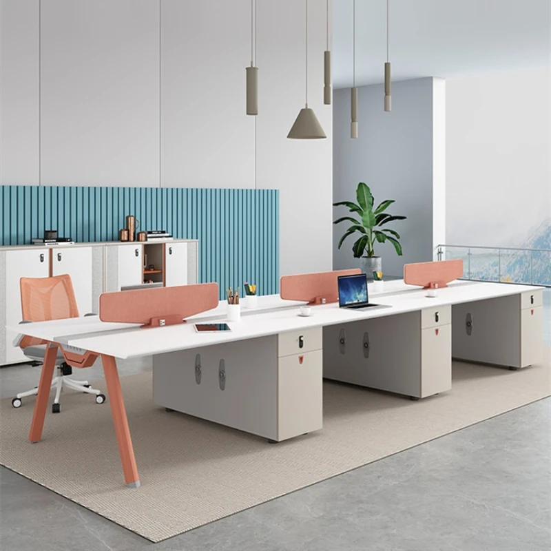 

Desk and chair combination: Minimalist modern staff desk, four-seater screen, booth desk,computer