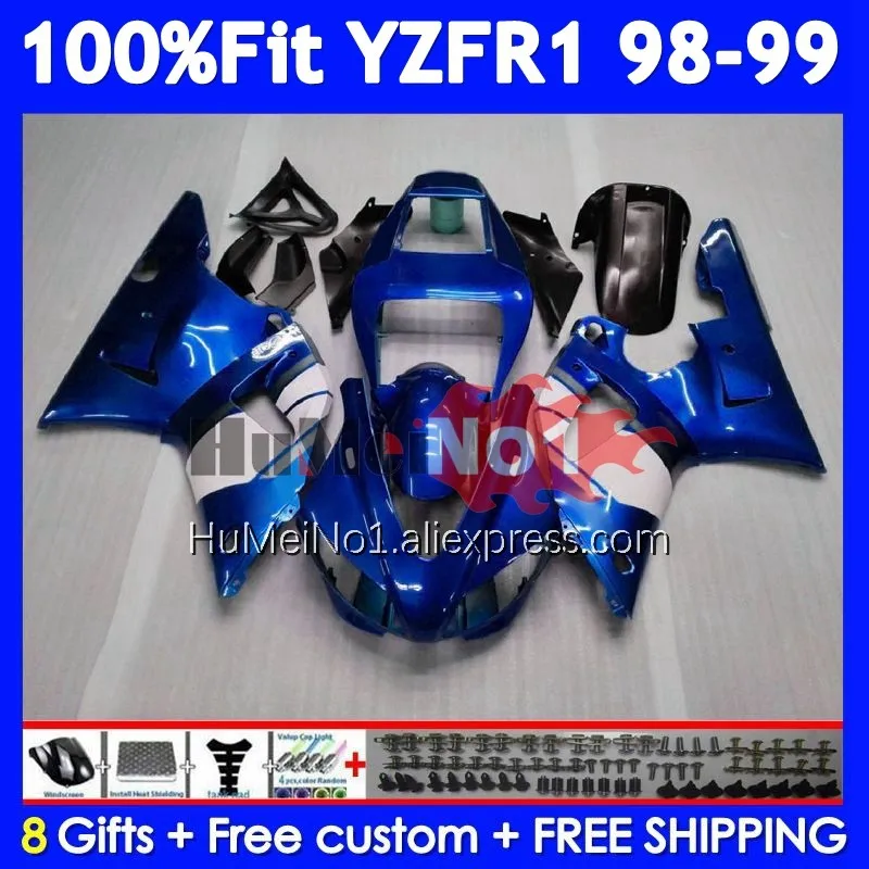 Metallic Blue Injection Body For YAMAHA YZF R 1 1000 CC YZF R1 YZF1000 363No.0 YZFR1 98 99 YZF-1000 YZF-R1 1998 1999 OEM Fairing