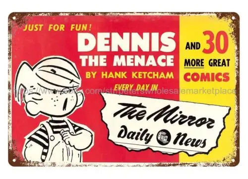 home decor sets 1950s DENNIS THE MENACE NEWSPAPER ad metal tin sign