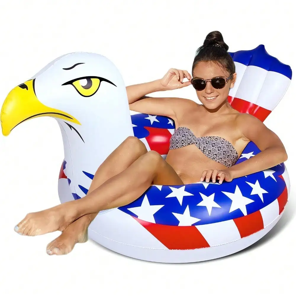 

American Inflatable Eagle Pool Tube - Inflatable Pool Ring With Fast Valves - Suitable For Beach Swimming Pool Party Lounge Raft(White)