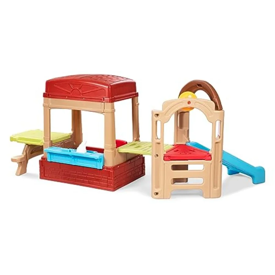 Backyard playset for kids aged 18 months to 6 years: indoor/outdoor Sunny Slide and Climb Picnic Playhouse with kitchen, picnic