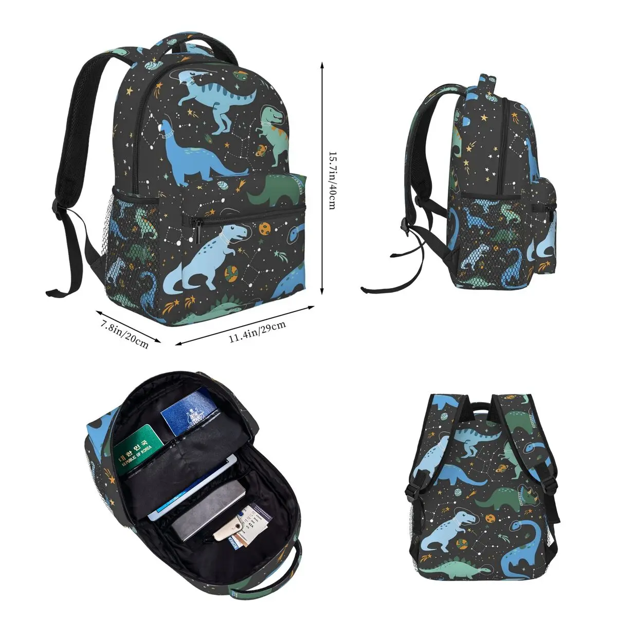 Space Dinosaurs In Blue Backpacks Boys Girls Bookbag Children School Bag Cartoon Kids Rucksack Lunch Bag Pen Bag Three-Piece Set