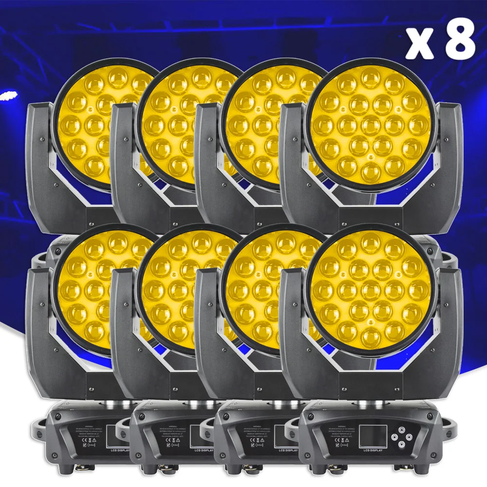 YUER 8PCS/Lot LED 19x15W RGBW Zoom Beam Effect Moving Head Lighting Dj Disco KTV Party DMX Wedding Nightclub Bar Stage Lighting