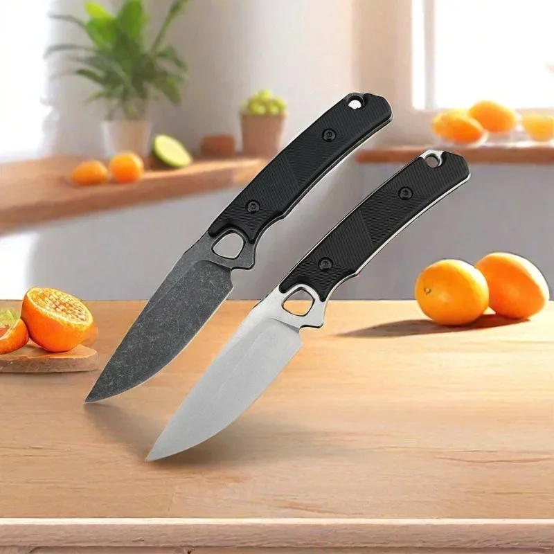 

KS2048, маленький прямой нож для домашних фруктов, ручка из нейлонового волокна, прочный нож для резки мяса, кухонные многофункциональные ножи с ножнами