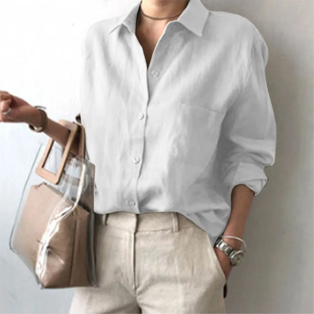 Women's Retro Solid Color Shirt 2024 Autumn Lapel Long Sleeve Pocket Splicing Unique Blouse Top Camisa Feminina Social Elegante