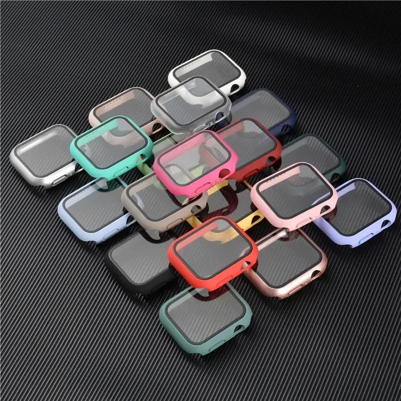 

Tempered Glass+Case For Apple Watch 9 8 44mm 45mm cover 40mm 42mm 38mm 41mm ultra2 Screen Protector iwatch series 7 6 5 4 3 SE