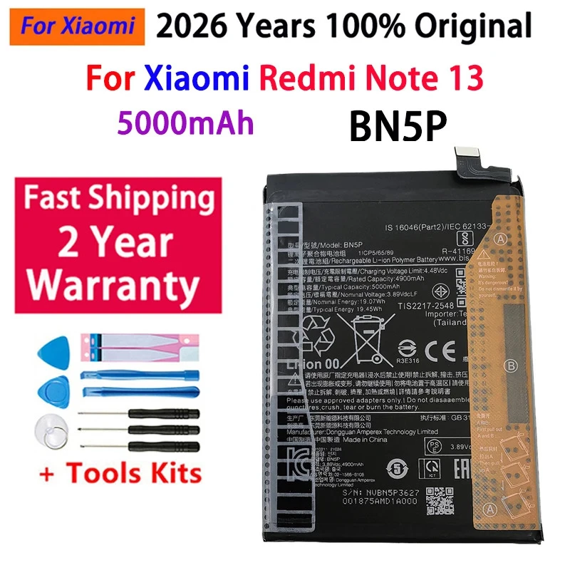 

100% Original BN5P 5000mAh Phone Battery For Xiaomi Redmi Note 13 Replacement Batteries Bateria Fast Shipping