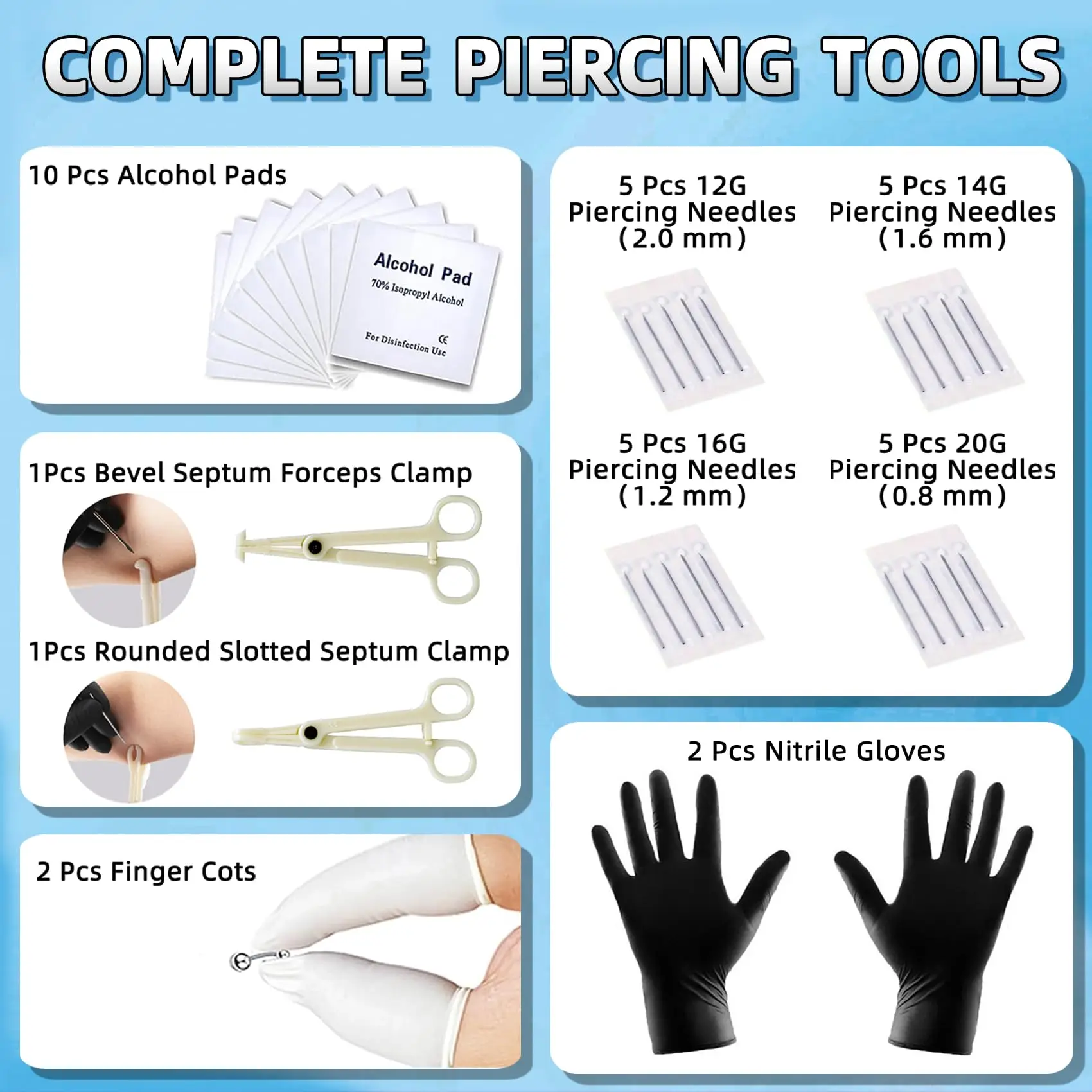 70 Pcs Body Jewelry Kit for Nose Piercing Gun Stainless Steel with 12G 14G 16G 20G Piercing Needles for Ear Nose Lip Eyebrow