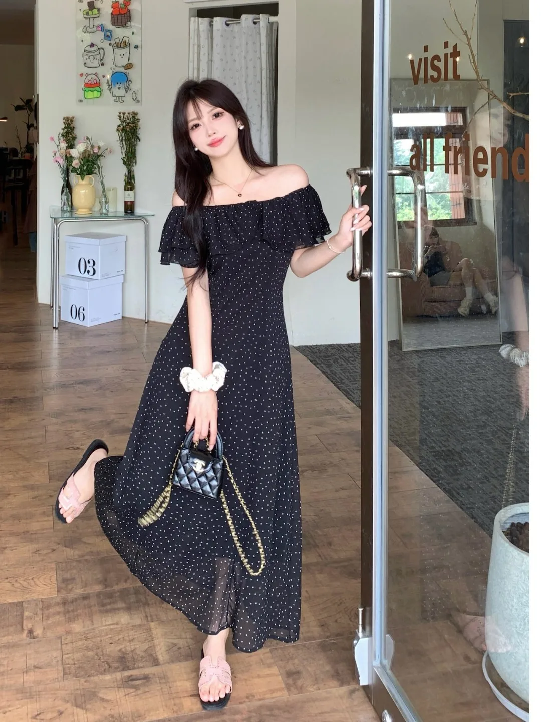 

Новая летняя женская шифоновая юбка больших размеров с квадратным вырезом, в черный горошек, с завышенной талией, скрывающая живот