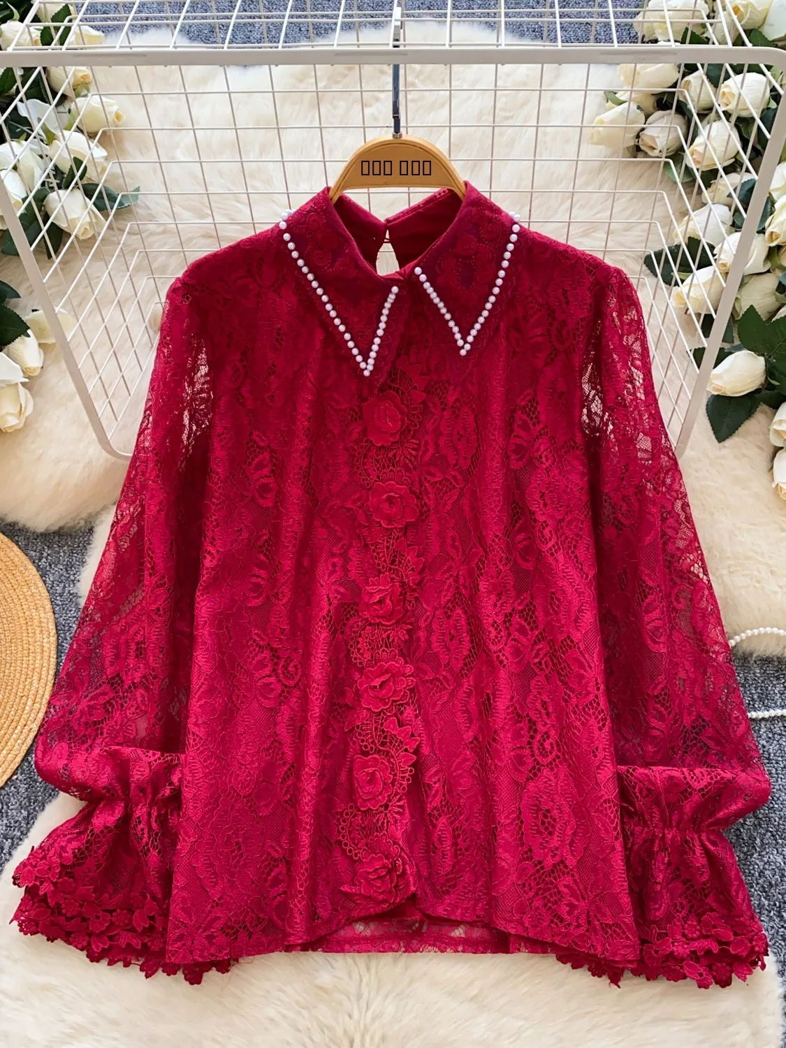   Collar de muñeca adornado encaje irt mujeres sueltas largas Sve transpirable fibra de poliéster Faionable ropa de viaje