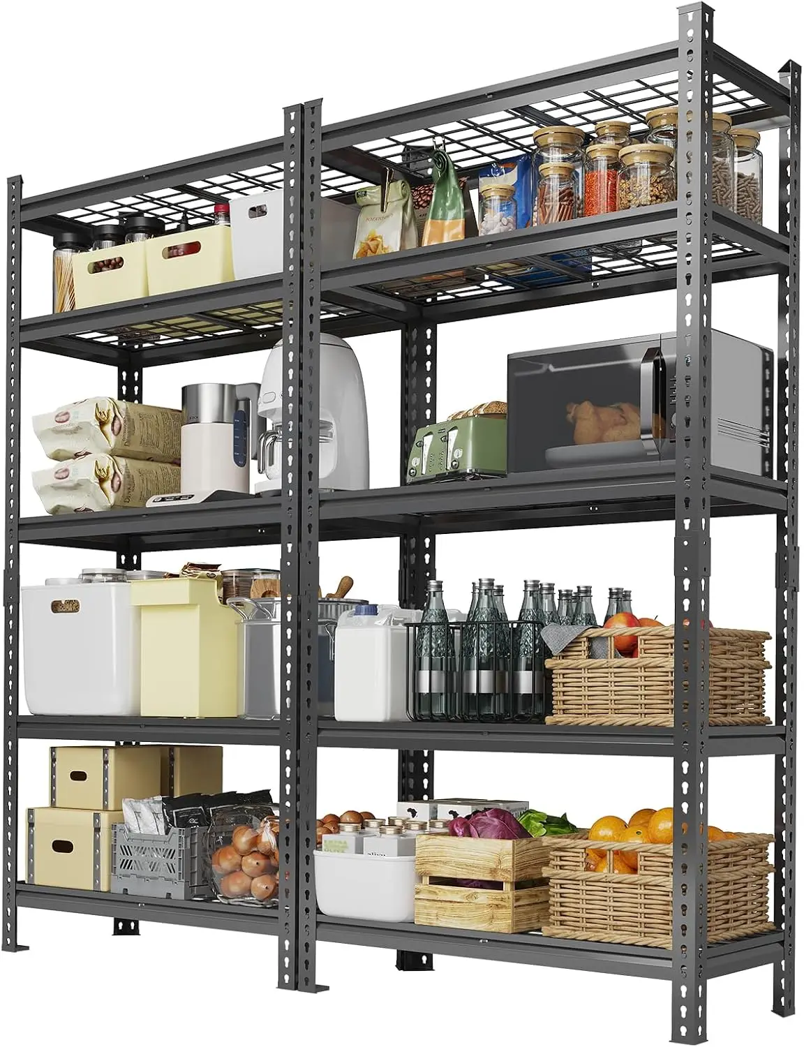 5 Tier Metal Storage Shelving Unit, Adjustable Heavy Duty Garage Shelves, Freestanding Utility Storage Rack For Pantry Warehouse Basement, Modern Style, Black, 2 Pack
