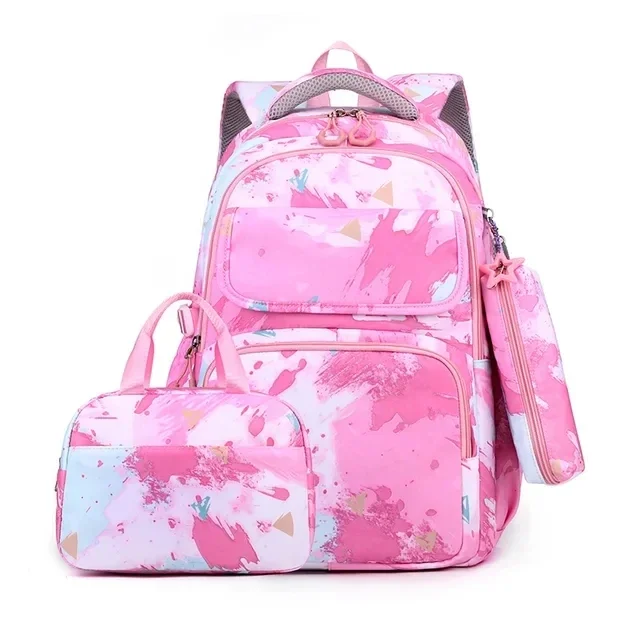 Conjunto de bolsa de libros con estampado de camuflaje para niño, Bolsa Escolar impermeable con estampado de dibujos animados, primaria con estuche para lápices, bolso de hombro para niña