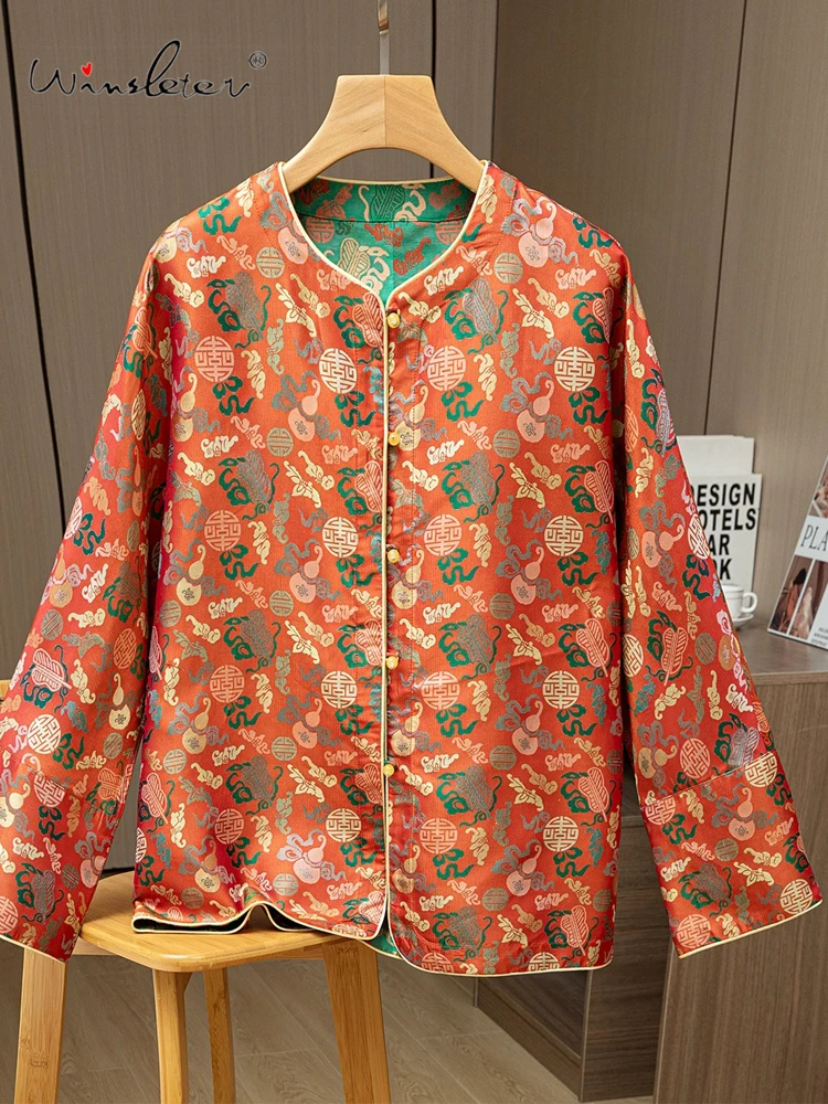 

Winsleter — женское элегантное пальто из 100% натурального шелка Shu Brocade, жаккардовое пальто с длинными рукавами, новое свободное пальто в китайском стиле, осень 202, C59909CC
