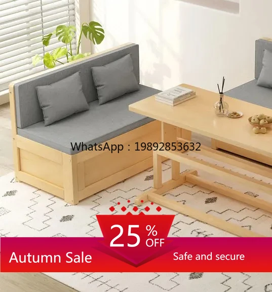 

Solid Wood Sofa Bed for Living Room with Desk, Storage Bed, Multifunctional Small and Sleeping Bed, Extendable Bed