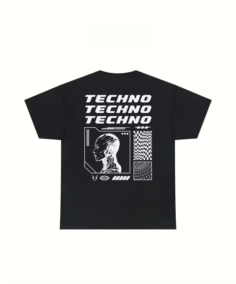 Techno Shirt Music T-shirt Clothing Techno Top Rave T-shirt EDM Shirt Festival Clothing Cyber Rave Personality Street Fashion
