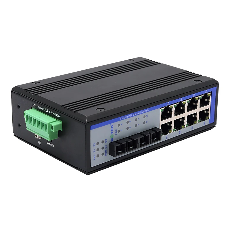 UOTEK-conmutador Gigabit de Grado Industrial, conmutador Ethernet POE no gestionado de red de 8 puertos, 1000M, 2 fibras ópticas SC DIN-rail UT-6410G-8GT2GSC