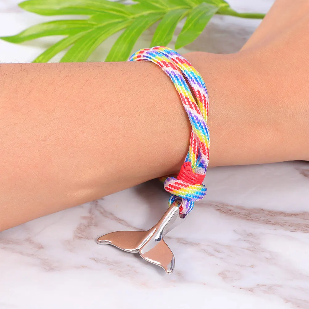 2Pcs Whale Tail Bracelets Women Fashion Rope Chain Survival Wrist Band Casual Outfit Enhancer Long Wear Gift