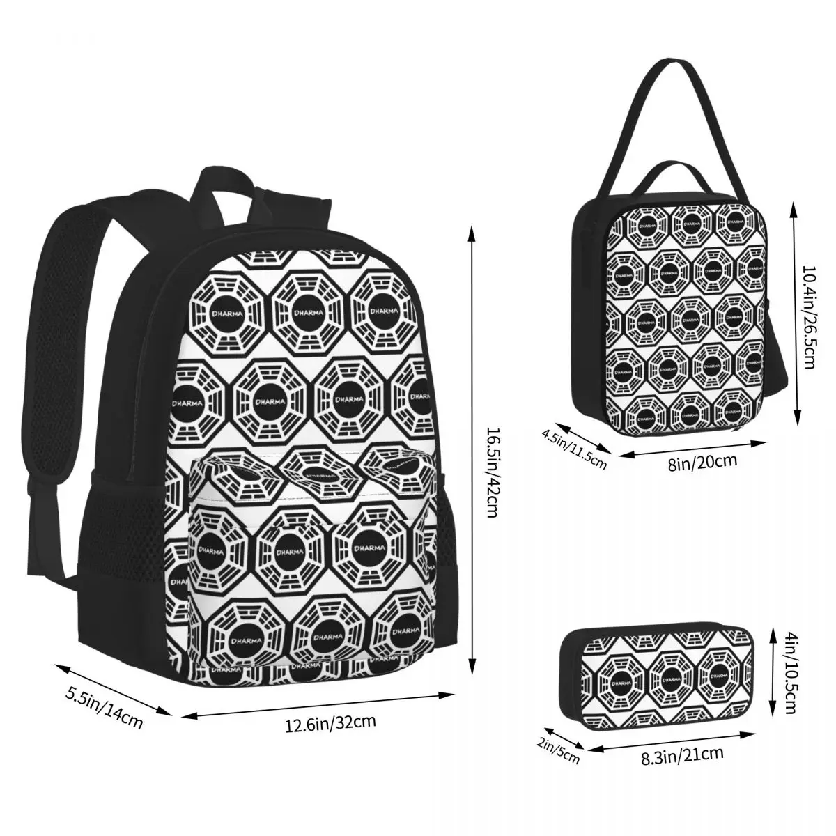 The Dharma Initiative Backpacks Boys Girls Bookbag Children School Bags Kids Rucksack Lunch Bag Pen Bag Three-Piece Set