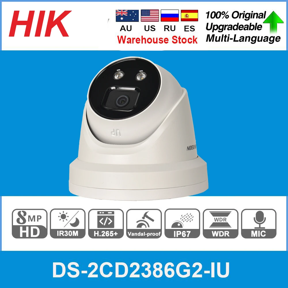 Hikvision IP Camera 4K 8MP DS-2CD2386G2-IU AcuSense DarkFighter IP67 WDR Built-in Microphone IR 30M Surveillance Video IPC App