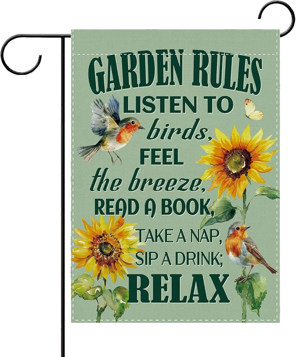 Garden Rules Sunflower Robin Garden Flag, Floral Birds Horticulture yyi