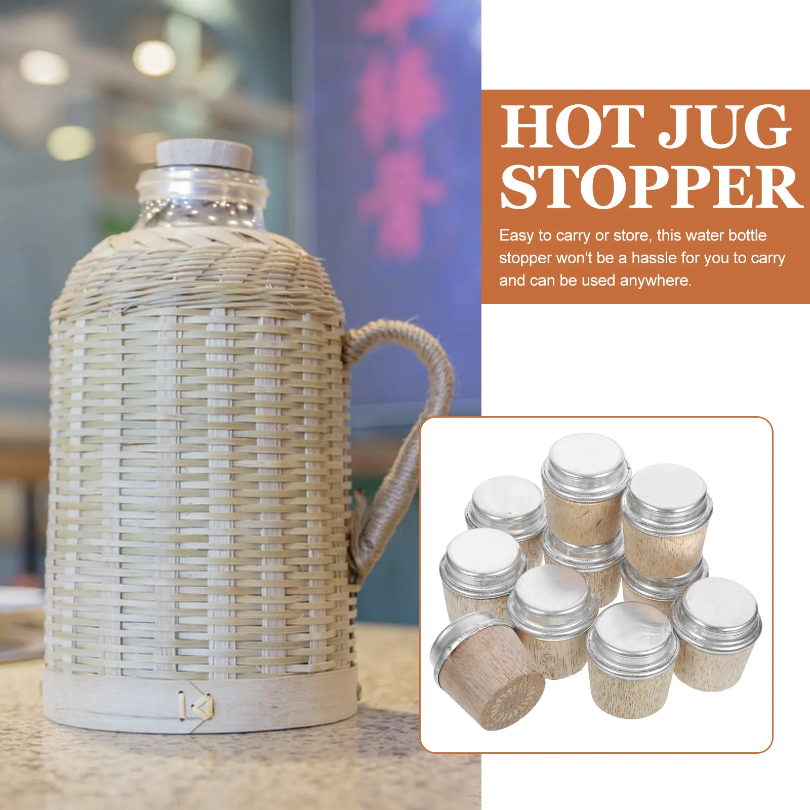 10Pcs Insulated Bottle Stopper Wooden Cap Heat Insulation Boiling Water Bottle Plug Kettle Stopper Replacement Part for Kitchen