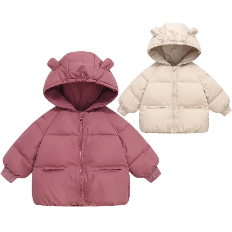 

2024 New Autumn Winter Girls Jacket Solod Color Thick Keep Warm Padded Hooded Coat For Kids 2-7Years old Cold Outdoor Outerwear
