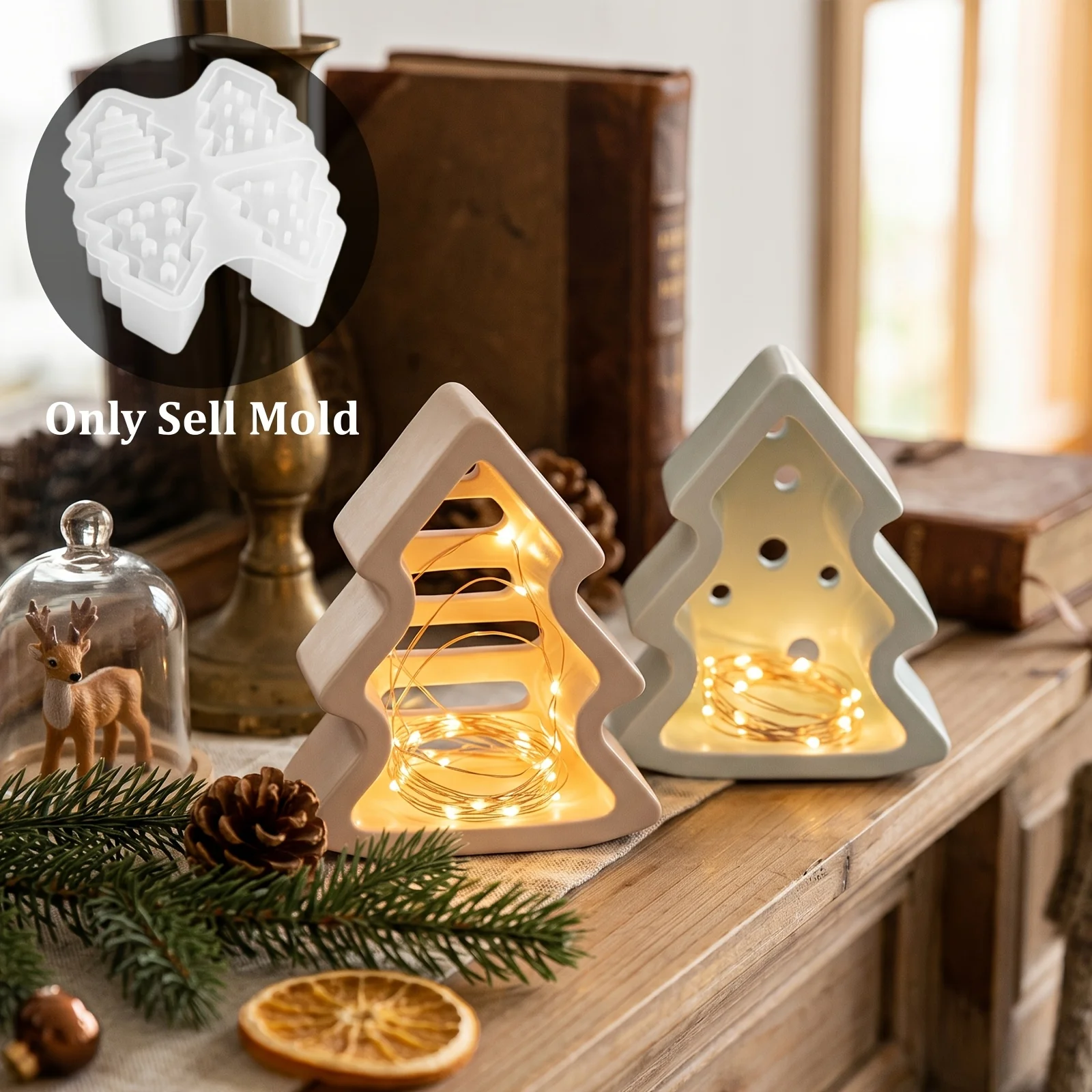 4-Cavity Christmas Tree Silicone Mold, Clay Mold, Christmas Tree Candle Holder Mold, Suitable for Making Gypsum Ornaments