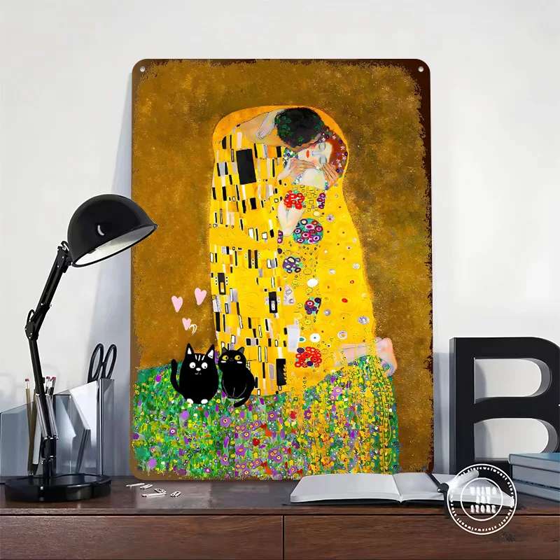 The Kiss Cat 3D Texture Printed Poster Custom Vintage Metal Tin Plate Sign for Wall Art Article Decoration Room Office Decor