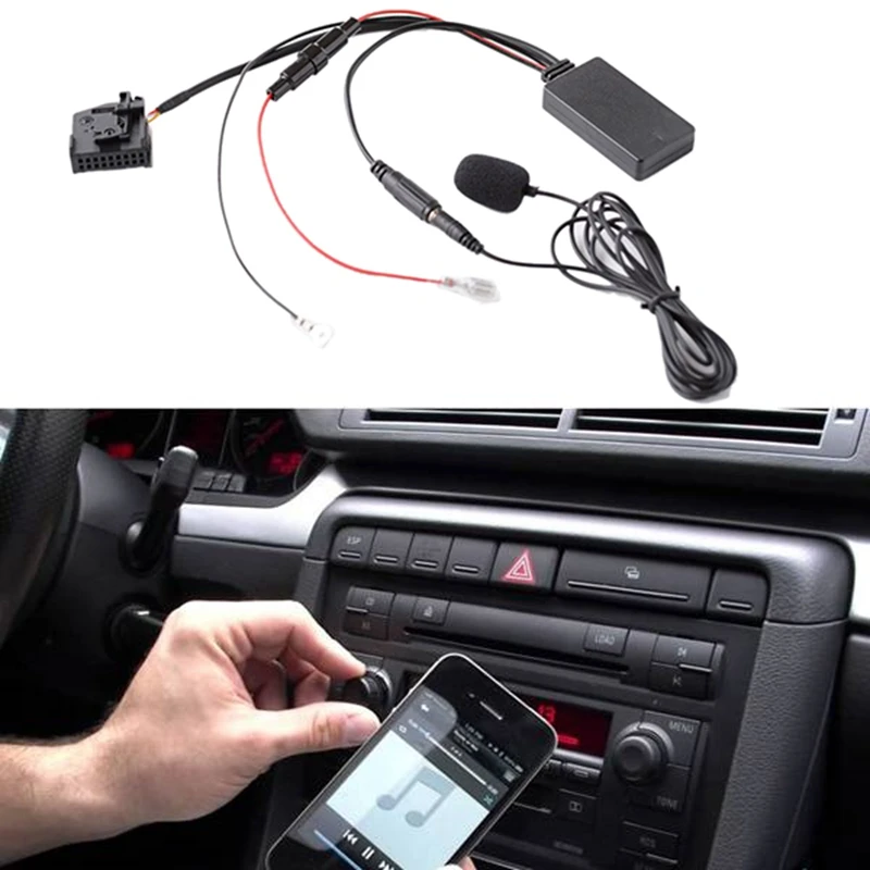 Carro sem fio bluetooth adaptador de áudio handsfree microfone aux cabo mfd2 rns2 para 18pin para touareg golf