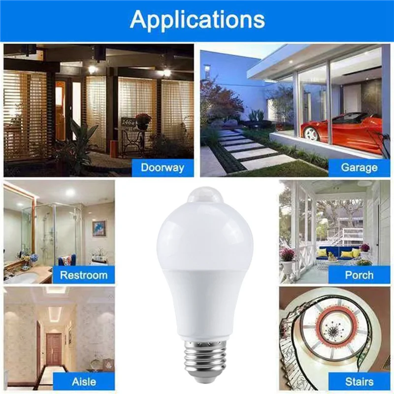 ABUP-2X 85-265V E27 PIR Motion Sensor Lamp 12W Bulb With Motion Sensor Infrared Motion Detector Security Light Warm Light