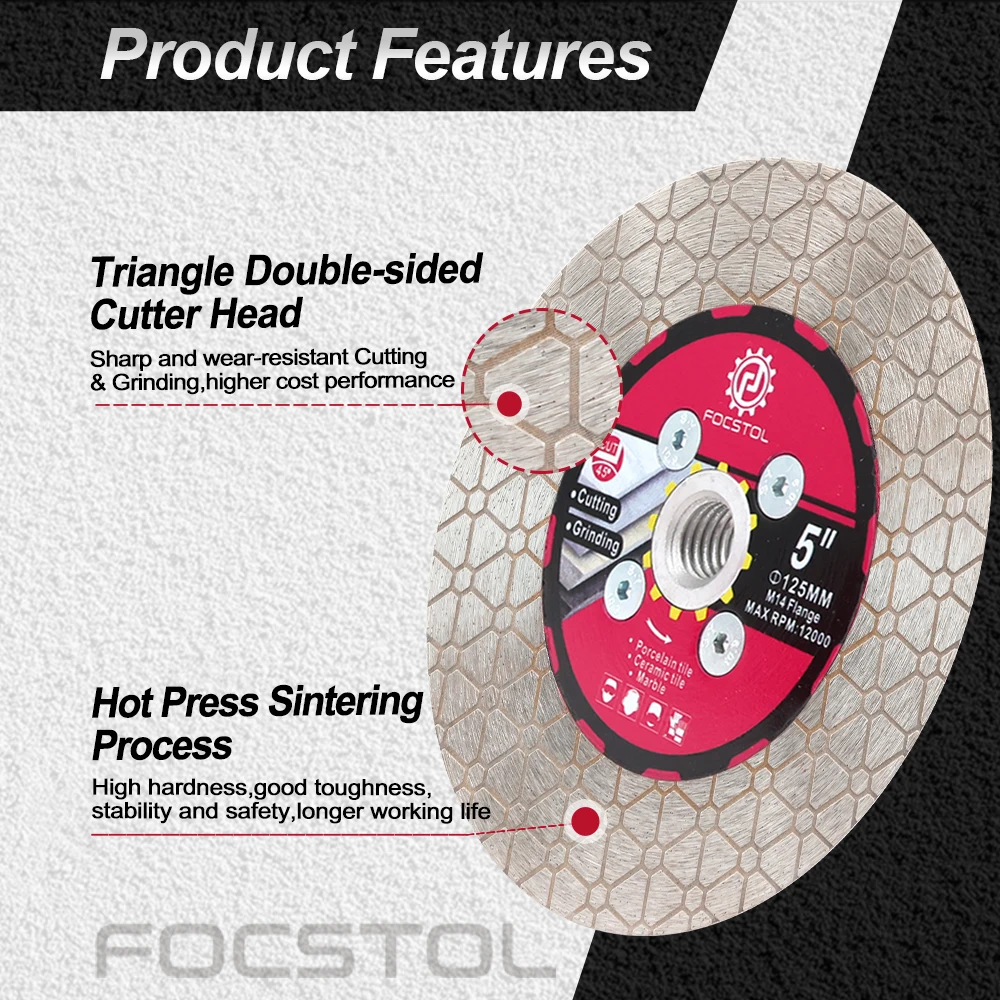 

FOCSTOL Алмазный отрезной диск для резки плитки, шлифовки для фарфоровой керамической плитки, мрамора, гранита, искусственного камня, режущая пластина M14