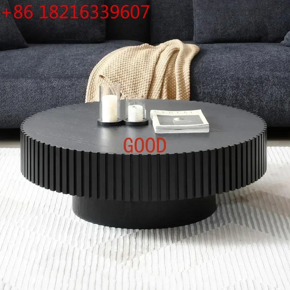 XMSJ Round Coffee Table Wood End Tables for Living Room,Modern Circle Fluted Drum Side Tables, Easy Assembly,Coffee Table