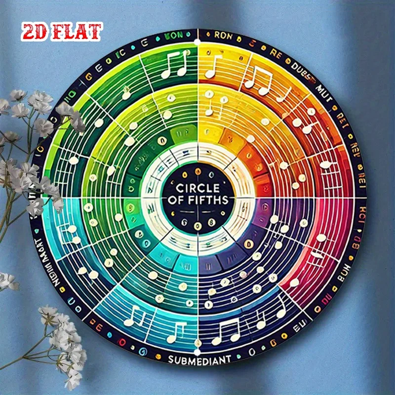 2D Flat , Circle of Fifths Metal , Musical Notes  Colorful Spiral Metal Wall Decor, Wall Decor Signs for Home, Garage
