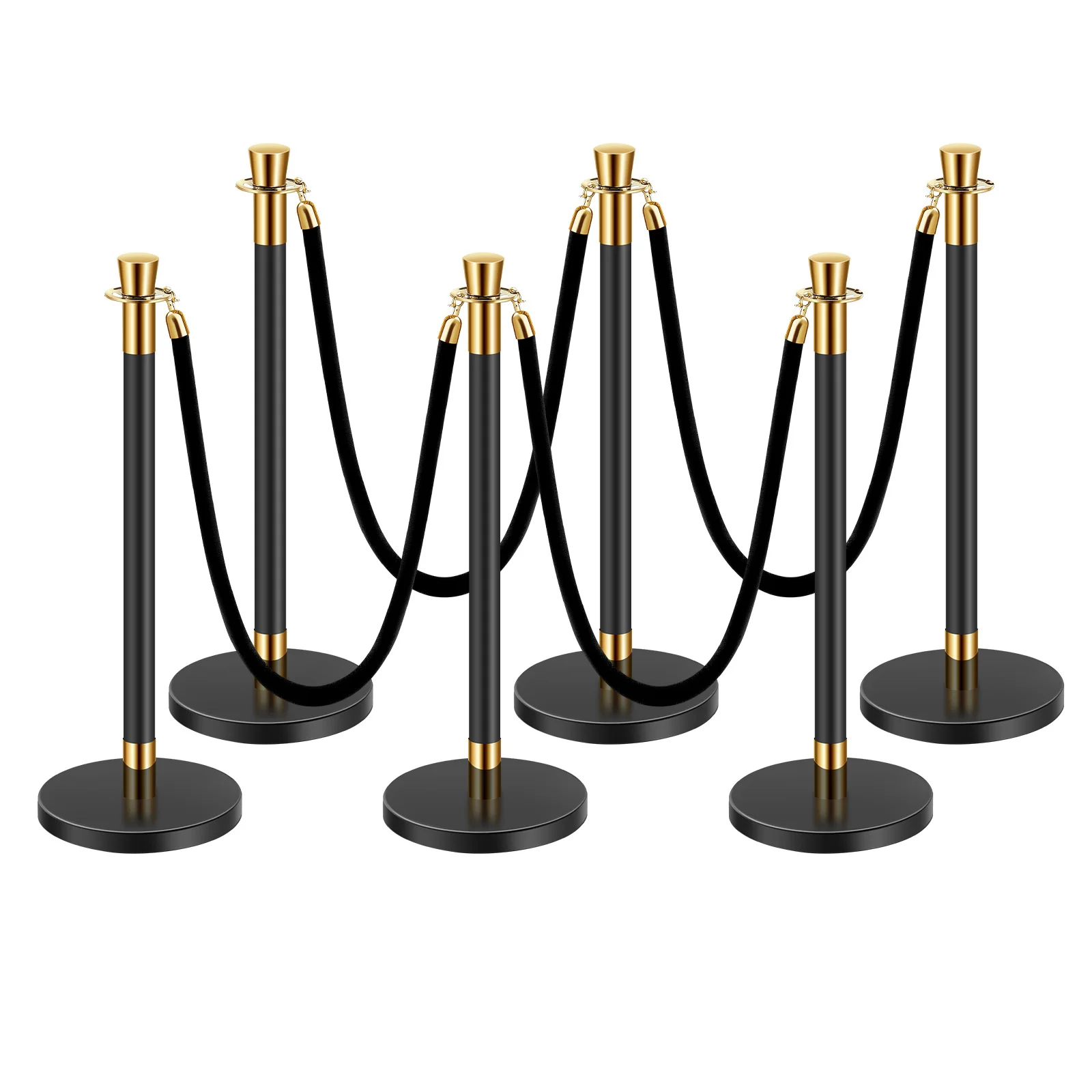 SucceBuy Tiancos 6 barreras de control de multitudes 4 cuerdas de terciopelo cola de poste de estañuelo de acero inoxidable con base rellenable para fiesta