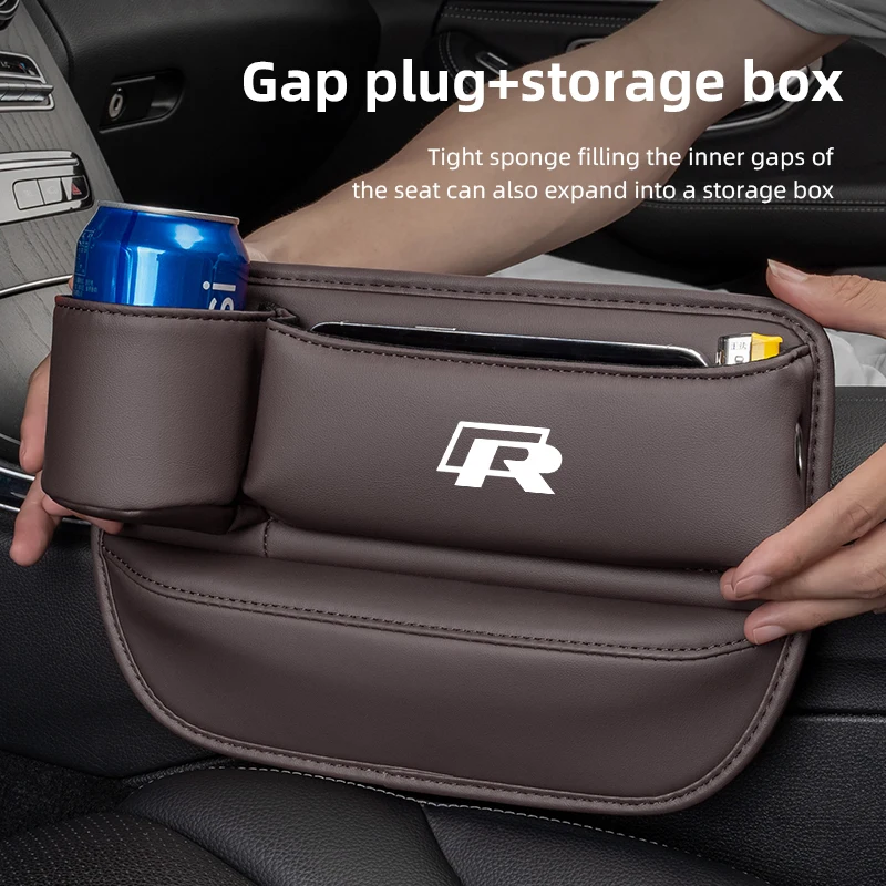 Leather Car Seat Gap Storage Box Cup Holder Auto Interiors For Volkswagen VW R RLine Golf Amarok T5 Phaeton Teramont ID3 Tiguan