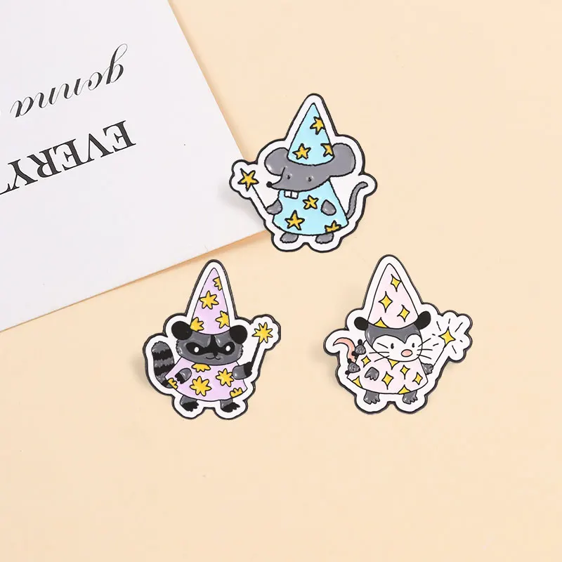 Wizard Animal Badges Skunk Mouse Raccoon Cat Magician Enamel Pins Fantasy Book Club Dragon Brooches Gift for Book Lover view 5
