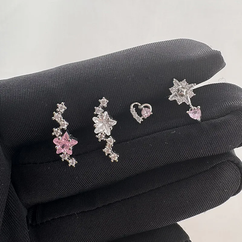 INS Style Full CZ Titanium Screw Back Meteor Helix Stud, Full CZ Gradient Star Cluster Delicate Girl Ear Piercing Jewelry