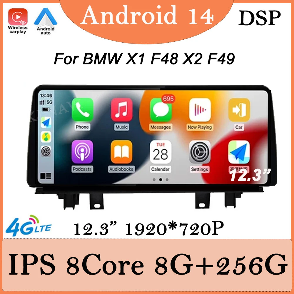 Android 14 IPS DSP For BMW X1 F48 X2 F49 (2016- 2017) NBT & 2018 -2020 EVO System Car Player GPS Navigation Multimedia Video