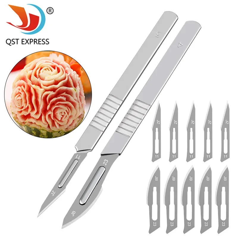 

10pcs 11# 23# Carbon Steel Surgical Scalpel Blades + 1pc Handle Scalpel DIY Cutting Tool PCB Repair Animal Surgical Utx Pei edc