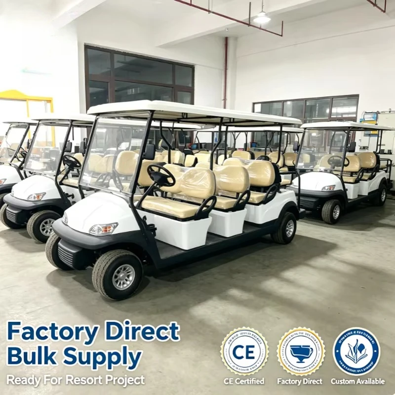 8-seat electric golf cart, CE certified, battery-powered, sightseeing vehicle, custom roof, suitable for resort villas and sceni