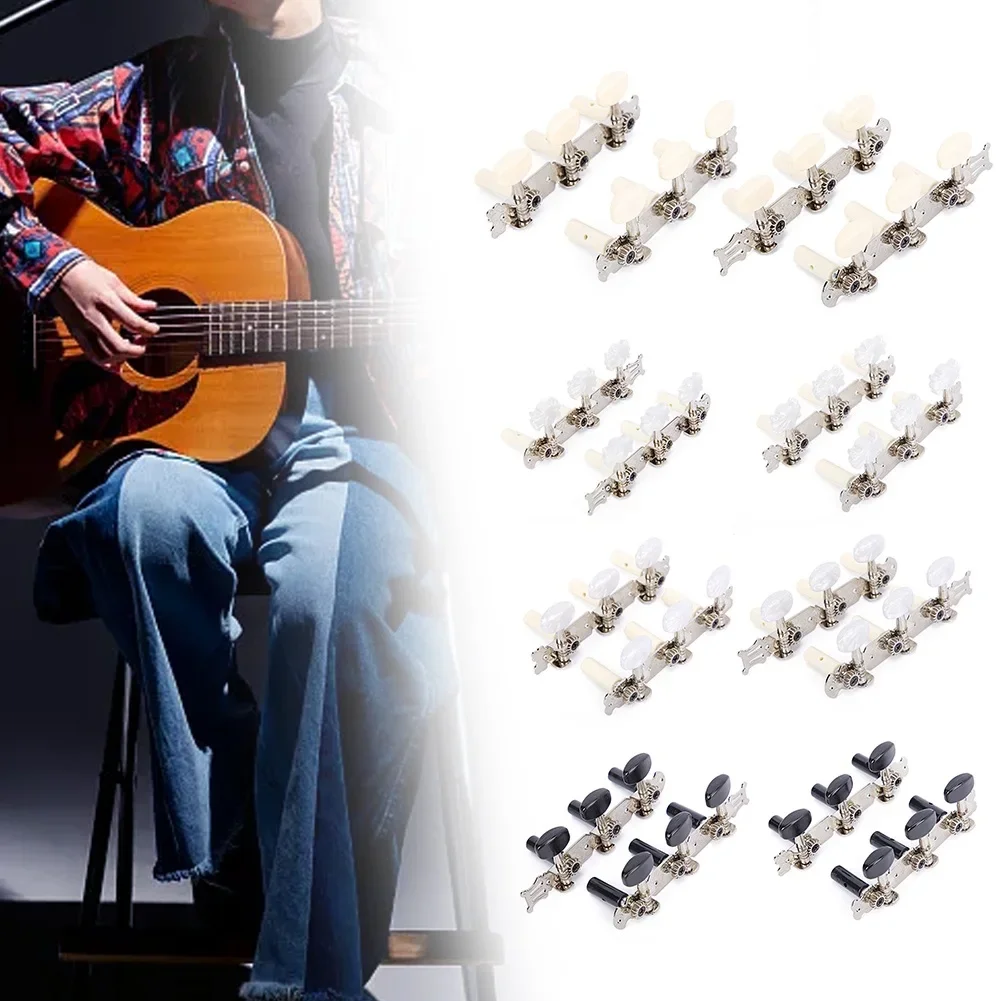 6 pezzi accordatori per chitarra corde piroli manopole con pulsante bianco nero per chitarra classica open gear teste di macchine parti cromate