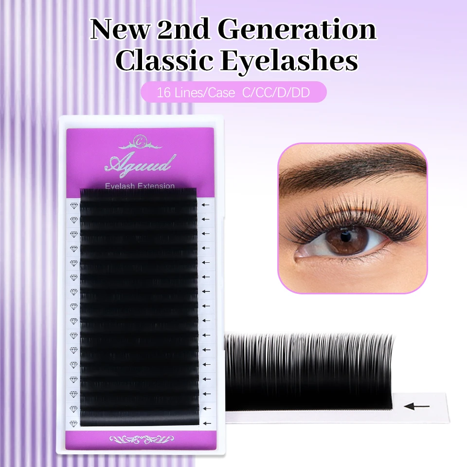 

AGUUD 16rows Super Matte Black C CC D Curl Individual Eyelash Extension Premium Faux Mink Classic Lash Natural Soft False Lash