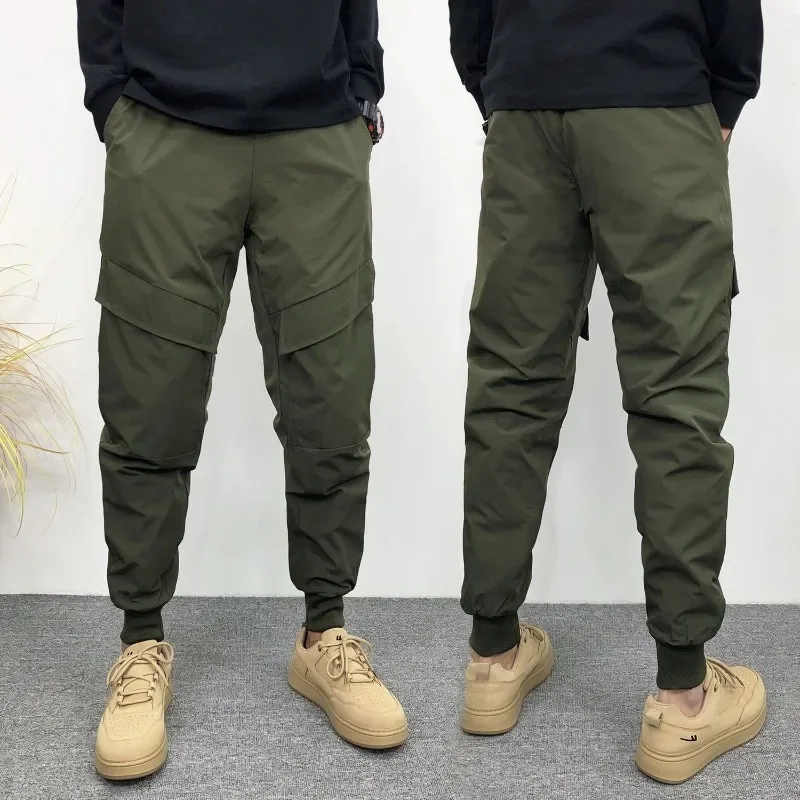 

Fashion Winter Men Down Cotton Pants Thick Warm Cargo Trousers Casual Drawstring Elastic Waist Black Plus Size Men's Clothing