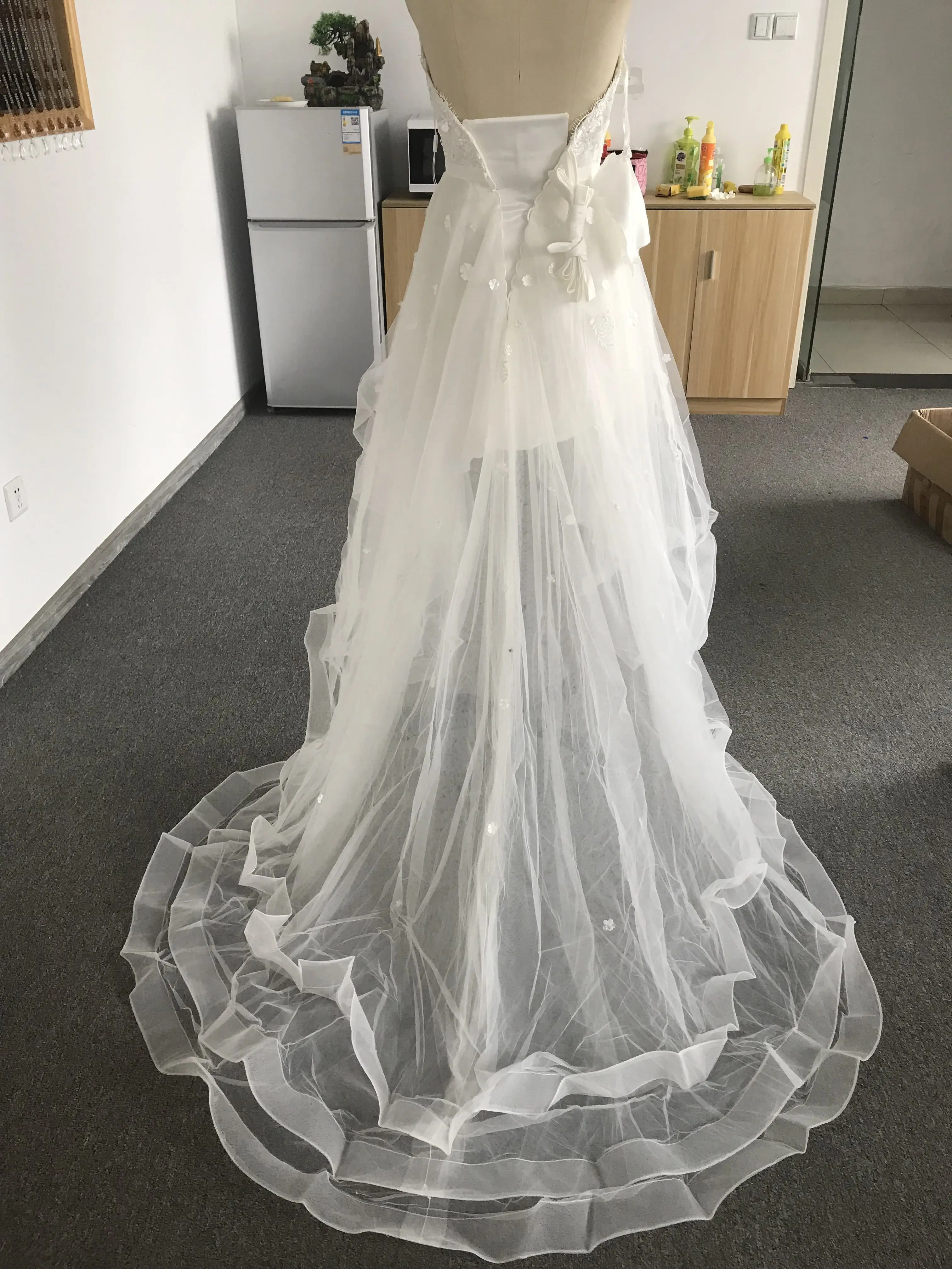 CloverBridal Cao Thấp Áo Váy Nữ 2022 Áo Dây Mariée Swrils Skrt Hoa Người Yêu Áo Dài Cô Dâu 1008