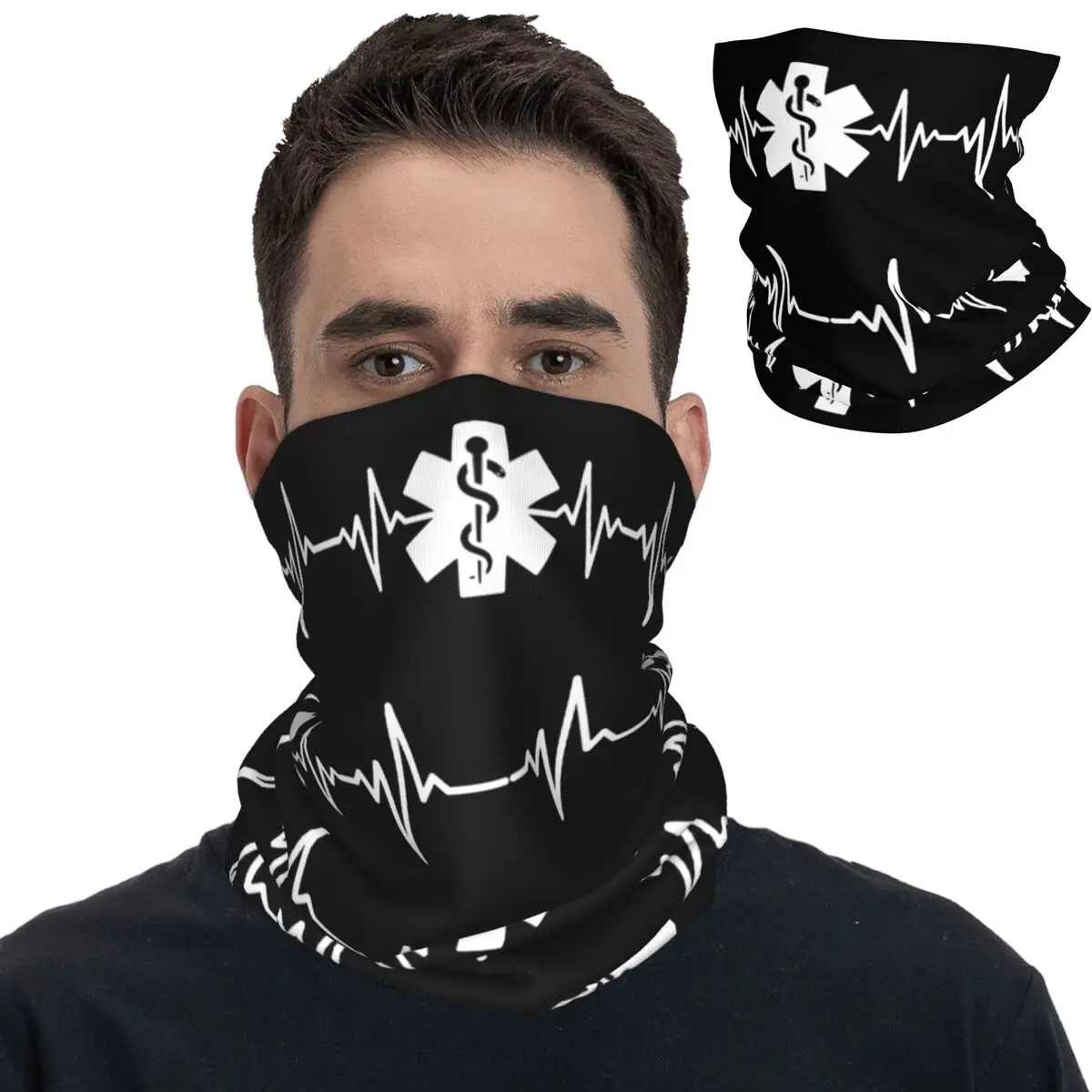 Paramedic Star Of Life Heartbeat Bandana Neck Gaiter Printed EMT Mask Scarf Multi-use Headband Running Unisex Adult Breathable