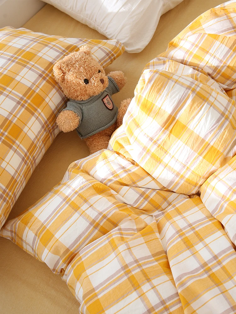 

Винтажный комплект постельного белья из чистого хлопка для студенческого общежития, четыре предмета, простой дизайн, комфортное постельное белье