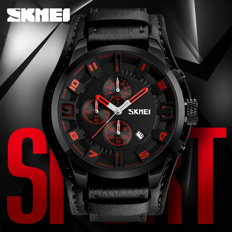 Imagem -02 - Skmei Moda Masculina Relógio Impermeável Business Quartz Ver Multi-função Sports Ver Hot Selling Genuine Leather Quartz Ver