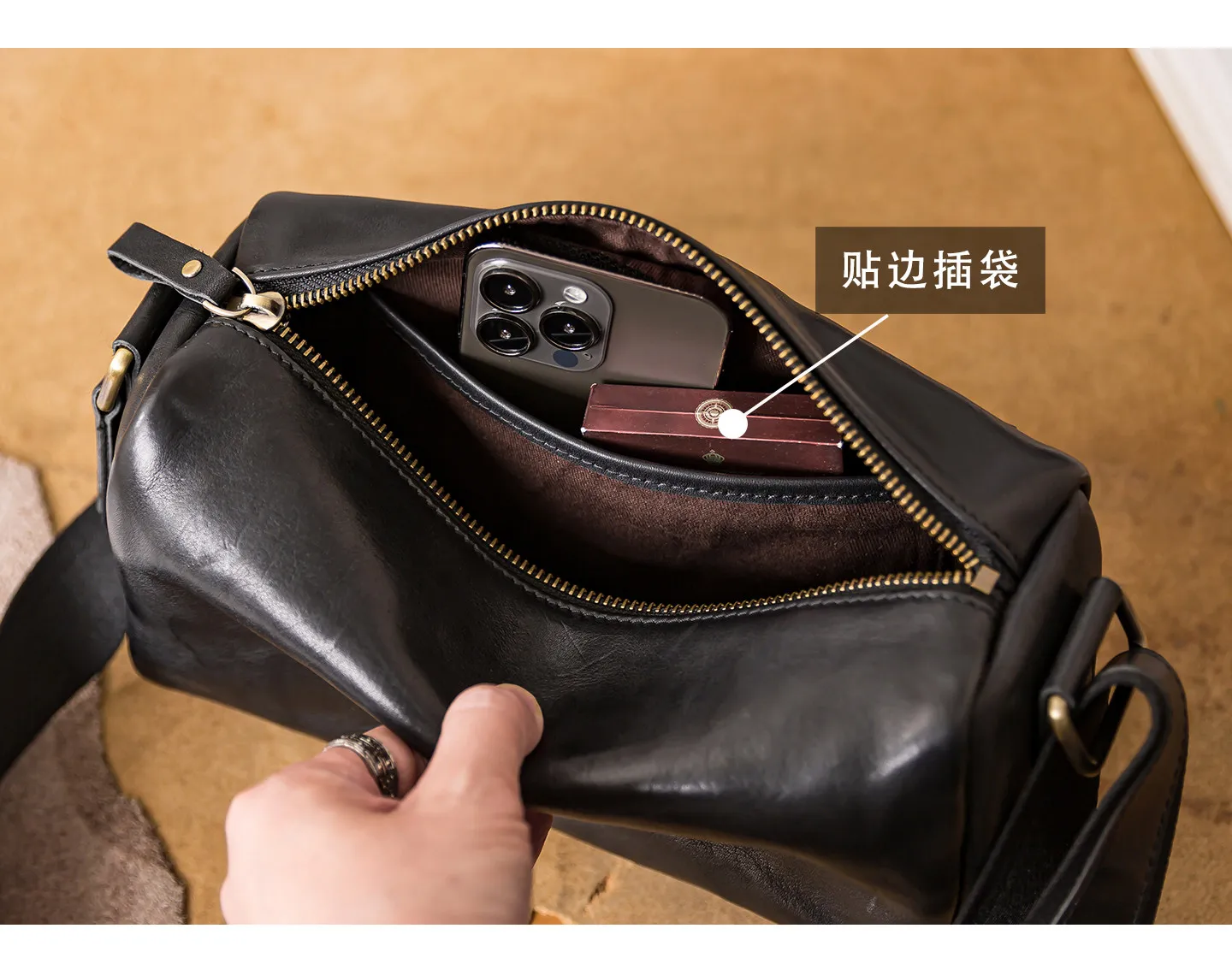 PNDME-Organizer handgefertigte Vintage-Umhängetasche aus echtem Leder für Herren, lässige Pendler-Luxus-Umhängetasche aus echtem Rindsleder. – Detail 3