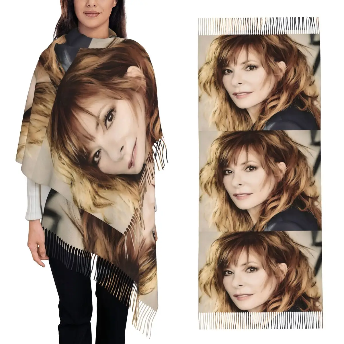 

Mylene Farmer, шарф для французской певицы, шарфы с кисточками, женские мягкие теплые шали и накидки, длинная осенне-зимняя шаль